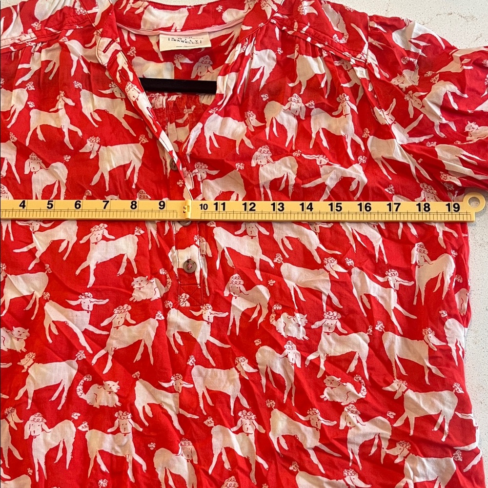 Anthropologie Red Blouse with White Animal Print by Emily Isabella - Picture 5 of 5